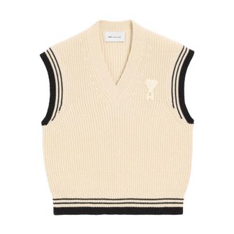 Ami Sleeveless Knitwear, male, Beige, Size: L De Coeur Sweater Vest