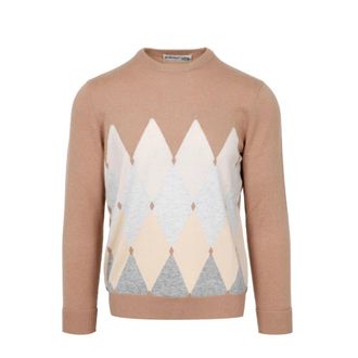 Ballantyne Kasjmier Diamantpatroon Trui - Heren - Cashmere truien - Beige - XL - Kasjmier - Truien & Vesten
