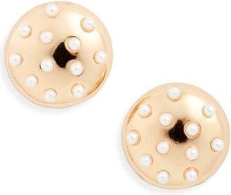 Open Edit Faux Pearl Button Stud Earrings in White- Gold at Nordstrom Rack