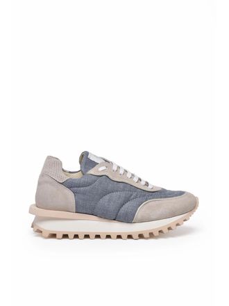 Eleventy Blue Beige Suede Leather Sneakers