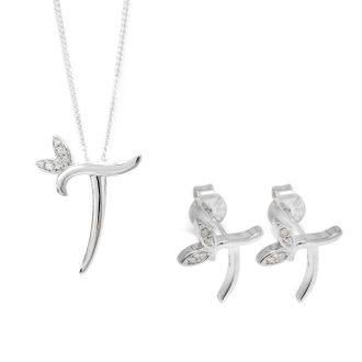 Say It With Winged Initial Earring Gift Set - Silver - T | Size: 18 inches