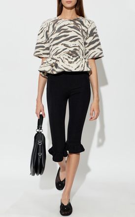 Ganni Denim Top With Animal Print, Womens, Brown