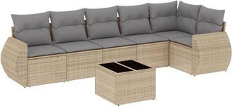 vidaXL Vidaxl - Set Sof&aacute;s De Jard&iacute;n 7 Piezas Y Cojines Rat&aacute;n Sint&eacute;tico Beige