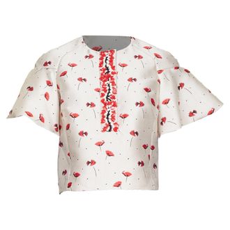 Giambattista Valli 2014 poppy floral ruffle beaded embellished crop top IT40 XS
