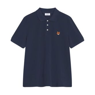 Maison Kitsun&eacute; Polo Shirts, male, Blue, Size: XL Fox Head Regular Polo