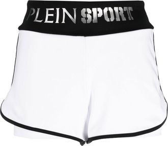 Plein Sport logo-waistband jogging shorts - women - Cotton - M - White