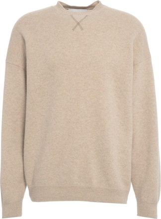 Amaranto Beige Wool Sweater With Round Neckline And Cross-Stitch Detail
