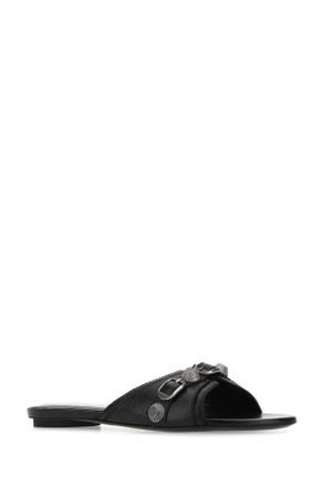 Balenciaga Womens Black Leather Cagole Slippers 1081 Flat Shoes