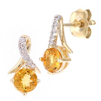 Diamant L'&eacute;ternel Womens 9ct Yellow Gold 0.48ct Citrine and 0.05ct Diamond Earrings - One Size