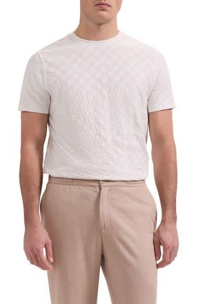 Bugatchi Crewneck Jacquard Checkerboard T-Shirt in Ivory at Nordstrom, Size Xx-Large