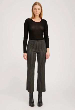 SPRWMN Ankle Flare With Pintucks Pants In Black Pinstripe