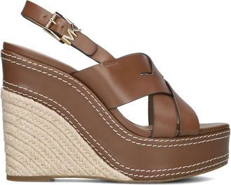 Michael Kors Schoenen, Dames, Bruin, 37 1/2 EU, Leer, Nora Wedge Sandalen