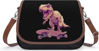 Generic Dinosaur Skateboard Crossbody Bag Womens Handbag PU Message Bags Shoulder Purse with Adjustable Strap