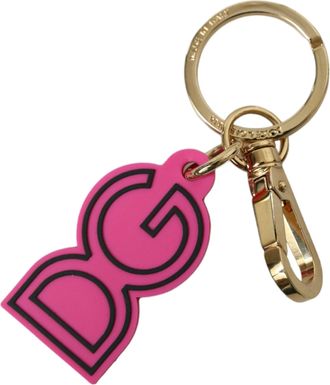 Dolce & Gabbana Roze Rubber Goudkleurige Metalen DG Logo Sleutelhanger Sleutelhanger