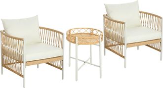 OUTSUNNY Salotto Da Giardino Stile Boho 2 Sedie Con Cuscini E Tavolino Giallo