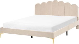 Beliani Bed Velvet SAUVIAN 160 x 200 cm (EU King Size) Beige