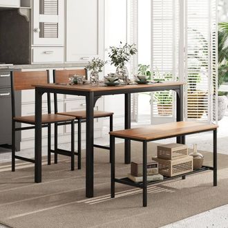 Costway Costway 4-Piece Dining Table Set Space-Saving Kitchen Table & Bench in Brown