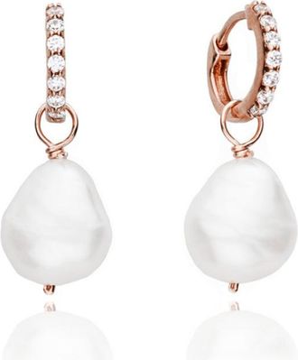 Lily & Roo Rose Gold Huggie Pearl Drop Earrings