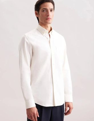 Seidensticker Seidensticker Mens Slim Fit Button Down Flannel Shirt Ecru - Cream - Size: Regular/42