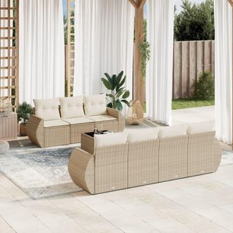 vidaXL Juego De Sof&aacute;s De Jard&iacute;n Con Cojines Beige 8 Pzas Rat&aacute;n Pe Vidaxl
