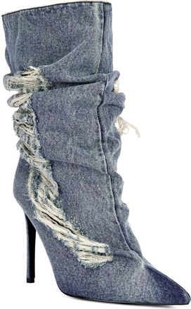 Azalea Wang Naelia Pointed Toe Bootie in Denim at Nordstrom, Size 8.5