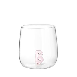 KASANOVA Bicchiere acqua lettera B rosa in vetro borosilicato, da 380 ml