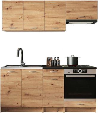 Dmora Cucina completa Teano, Set compatto e funzionale con ante e cassetto, Rovere Nodi