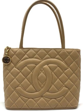 Chanel Beige Grained Calfskin Shoulder Bag Tote Bag (Pre-Owned)