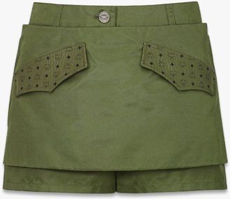 MCM Skirt-layered Shorts In Econyl And Monogram Print Leather