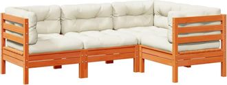 vidaXL Set De Sof&aacute;s Jard&iacute;n 4 Pzas Con Cojines Madera Pino Marr&oacute;n Cera Vidaxl