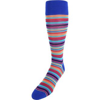 Trafalgar Store Brady Multi Stripe Mid-Calf Mercerized Cotton Socks in Red, Yellow, Light Blue at Nordstrom