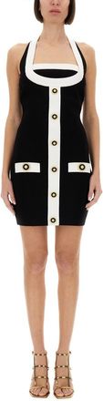 Balmain Womens Two Tone Knitted Mini Dress - Black Cotton - Size EU 36 (Womens)