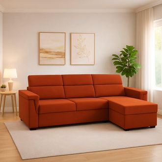 Dmora Sof&aacute; Fijo Con Chaiselongue Cintano, Desenfundable, Reversible Made In Italy, Hidr&oacute;fugo Multiposici&oacute;n, 285x160 Cm Naranja