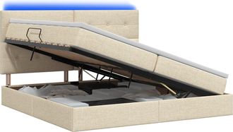 vidaXL Cama De Almacenamiento Led Con Colch&oacute;n Crema 200 X 200 Cm Tela Vidaxl