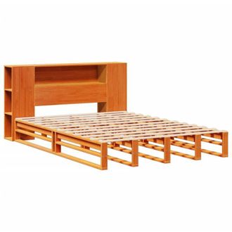 vidaXL Cama Con Estanter&iacute;a Sin Colch&oacute;n Madera Maciza Marr&oacute;n 140x200cm Vidaxl