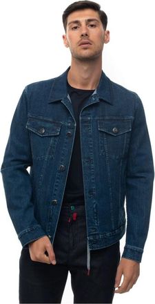 Kiton Denim harrington jack met logo - Heren - Spijkerjassen - Blauw - L - Denim - Jassen