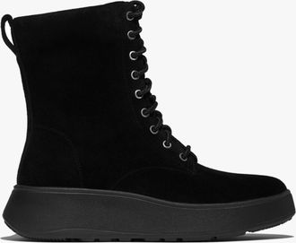 FitFlop Fitflop Womens F-mode Suede Lace-up Flatform Ladies Ankle Boots All Black Leather - Size UK 6
