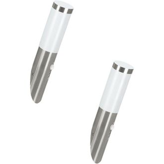 Loops 2 PACK IP44 Outdoor Wall Light & PIR Motion Sensor Stainless Steel 12W E27 in Metallics