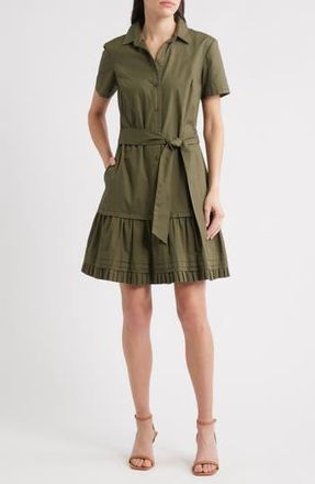Eliza J Short Sleeve Cotton Shirtdress in Olive at Nordstrom Rack, Size 14