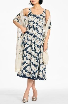 Sachin & Babi Florie Floral Cotton & Silk Scarf in Midnight Magnolia at Nordstrom