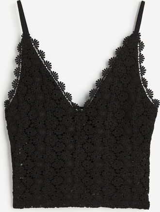 H&M Kurzes Spitzentop - Schwarz