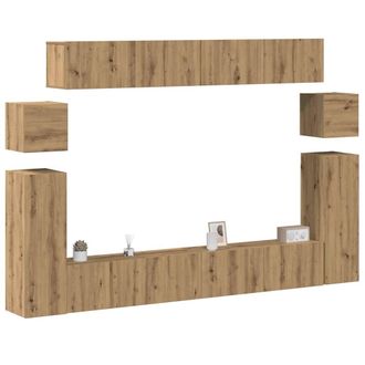 Berkfield Home 8 Piece TV Cabinet Set Wall-mounted Artisan Oak Engineered Wood in Brown