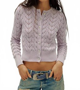 Free People Pretty In Pointelle Cardigan In Orchid Hush