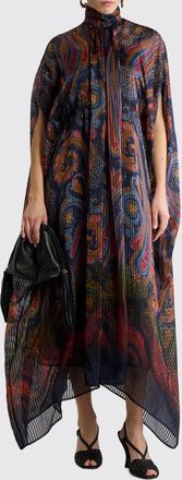 Etro Long Paisley Print Silk Caftan with High Neck
