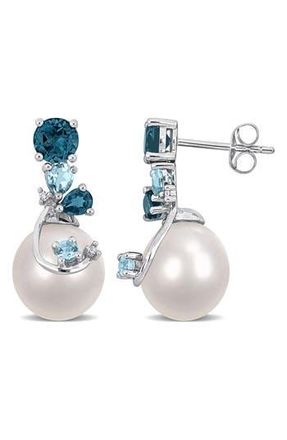 Delmar Diamond, Blue Topaz & 9-10mm Cultured Pearl Earrings at Nordstrom Rack