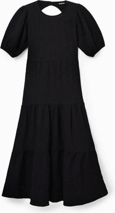 Desigual Jurk met pofmouwen en open rug - Dames - Casual kleedjes - Zwart - XS - Polyester - Kleedjes