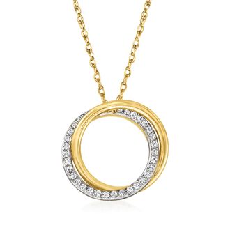 Ross-Simons Diamond Double-Circle Pendant Necklace in 14kt Yellow Gold