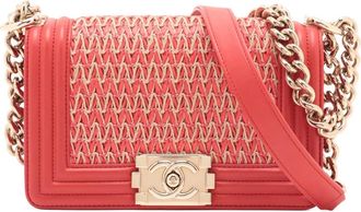 Chanel 2014-2015 kleine schoudertas met stro en lamsleer - Rood