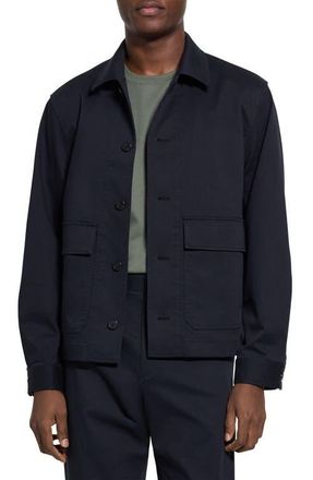Theory Moonsoft Cotton Twill Button-Up Shirt Jacket in Baltic at Nordstrom, Size Xx-Large