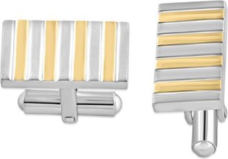 Pompeii3 Mens Stainless Steel And Gold Striped Polished 11mm Cufflink